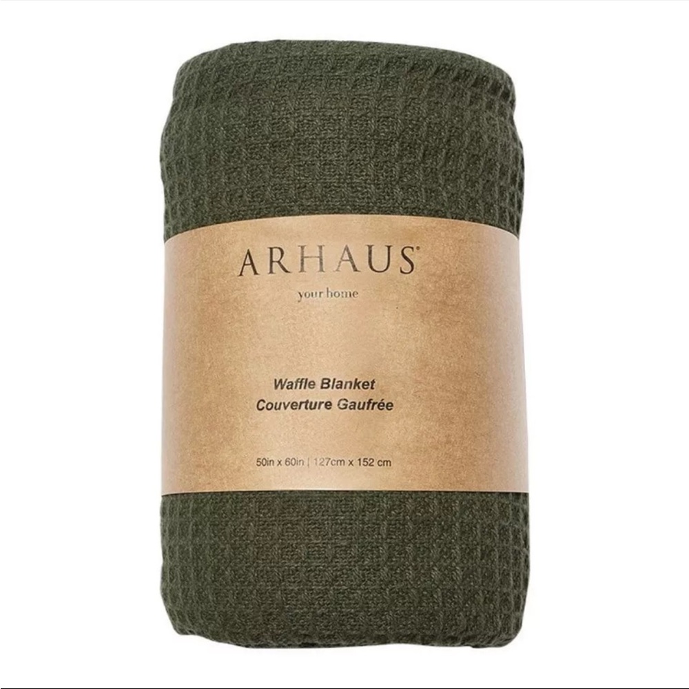 Arhaus Waffle Knit Throw Blanket in Green NWT